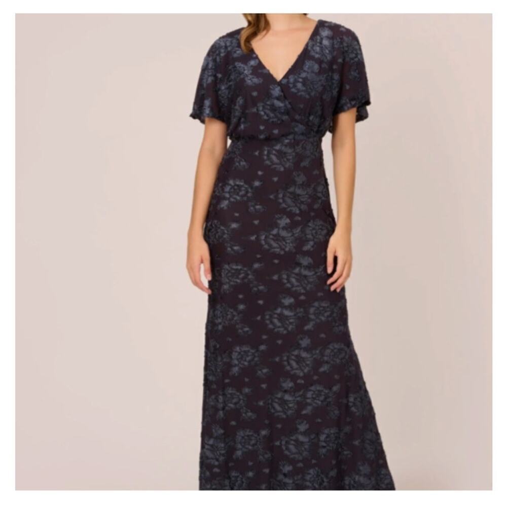 NWOT Adrianna Papell Floral Burnout Velvet Long Blouson Gown Size 0